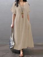 Women's Regular Dress Simple Style V Neck Pocket Half Sleeve Solid Color Maxi Long Dress Daily main image 5
