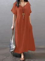 Women's Regular Dress Simple Style V Neck Pocket Half Sleeve Solid Color Maxi Long Dress Daily main image 3