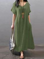 Women's Regular Dress Simple Style V Neck Pocket Half Sleeve Solid Color Maxi Long Dress Daily main image 2