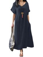 Women's Regular Dress Simple Style V Neck Pocket Half Sleeve Solid Color Maxi Long Dress Daily main image 4