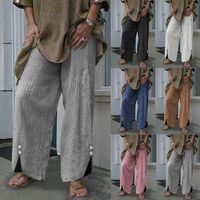 Women's Daily Streetwear Solid Color Full Length Button Casual Pants Wide Leg Pants main image 1