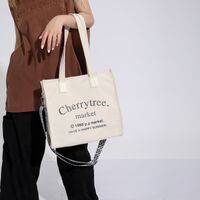 Women's Large Canvas Letter Preppy Style Classic Style Hidden Buckle Tote Bag main image 3