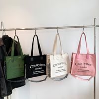 Mujeres Grande Lienzo Letra Estilo Preppy Estilo Clásico Hebilla Oculta Bolso De Mano main image 6