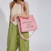 Women's Large Canvas Letter Preppy Style Classic Style Hidden Buckle Tote Bag main image 5