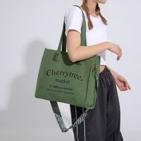 Women's Large Canvas Letter Preppy Style Classic Style Hidden Buckle Tote Bag sku image 3