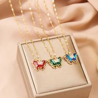 Copper IG Style Fairy Style Korean Style Inlay Butterfly Zircon Pendant Necklace main image 1