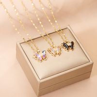 Copper IG Style Fairy Style Korean Style Inlay Butterfly Zircon Pendant Necklace main image 6