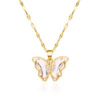 Copper IG Style Fairy Style Korean Style Inlay Butterfly Zircon Pendant Necklace main image 4