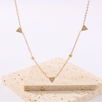 304 Stainless Steel 18K Gold Plated Romantic Simple Style Shiny Hollow Out Inlay Triangle Rhinestones Necklace main image 3