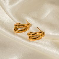1 Pair Simple Style C Shape Plating Stainless Steel 18k Gold Plated Ear Studs main image 6