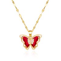Copper IG Style Fairy Style Korean Style Inlay Butterfly Zircon Pendant Necklace sku image 3