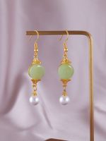 1 Pair Simple Style Classic Style Solid Color Patchwork Hollow Out Synthetic Gemstones Imitation Pearl Alloy Resin Zircon Drop Earrings sku image 1