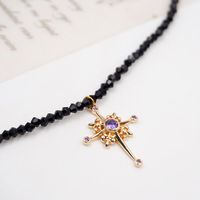 Wholesale Casual Modern Style Simple Style Cross 304 Stainless Steel Artificial Crystal Copper Inlay Gold Plated Zircon Pendant Necklace main image 6