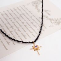 Wholesale Casual Modern Style Simple Style Cross 304 Stainless Steel Artificial Crystal Copper Inlay Gold Plated Zircon Pendant Necklace main image 3