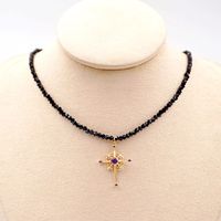 Wholesale Casual Modern Style Simple Style Cross 304 Stainless Steel Artificial Crystal Copper Inlay Gold Plated Zircon Pendant Necklace main image 1