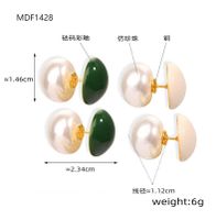 1 Pair Elegant Retro French Style Round Enamel Inlay Copper Artificial Pearls 18K Gold Plated Ear Studs main image 9