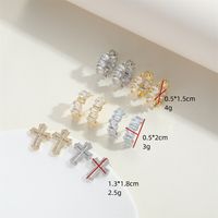1 Pair Vintage Style Cross Inlay Copper Zircon 14K Gold Plated Ear Studs main image 2