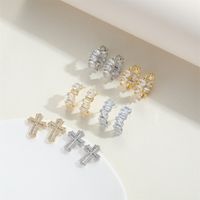 1 Pair Vintage Style Cross Inlay Copper Zircon 14K Gold Plated Ear Studs main image 6