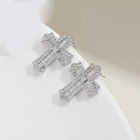 1 Pair Vintage Style Cross Inlay Copper Zircon 14K Gold Plated Ear Studs sku image 6