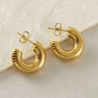 1 Paire Style Ig Style Classique Forme C Acier Inoxydable Plaqué Or 14k Boucles D'oreilles main image 6