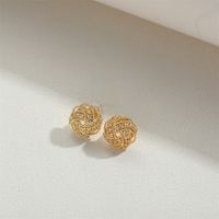 1 Pair Simple Style Flower Bow Knot Inlay Copper Zircon 14K Gold Plated Ear Studs main image 6