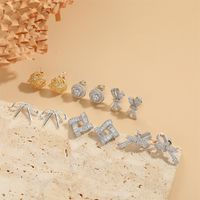 1 Pair Simple Style Flower Bow Knot Inlay Copper Zircon 14K Gold Plated Ear Studs main image 1