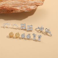 1 Pair Simple Style Flower Bow Knot Inlay Copper Zircon 14K Gold Plated Ear Studs main image 3