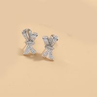 1 Pair Simple Style Flower Bow Knot Inlay Copper Zircon 14K Gold Plated Ear Studs sku image 4