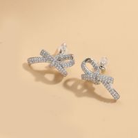 1 Pair Simple Style Flower Bow Knot Inlay Copper Zircon 14K Gold Plated Ear Studs sku image 6