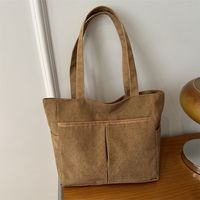Women's Large Canvas Solid Color Classic Style Zipper Tote Bag main image 3