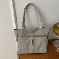 Women's Large Canvas Solid Color Classic Style Zipper Tote Bag main image 2