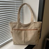 Women's Large Canvas Solid Color Classic Style Zipper Tote Bag main image 4