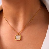Titanium Steel 18K Gold Plated Elegant French Style Simple Style Inlay Square Resin Earrings Necklace main image 6