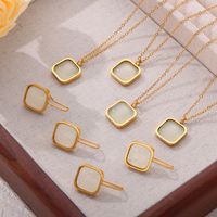 Titanium Steel 18K Gold Plated Elegant French Style Simple Style Inlay Square Resin Earrings Necklace main image 1