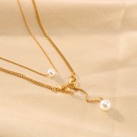 Edelstahl 304 18 Karat Vergoldet IG-Stil Süss Inlay Bogenknoten Perle Doppellagige Halsketten main image 4
