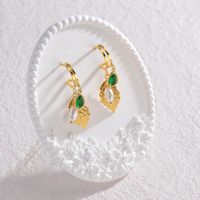 1 Pair Simple Style Shiny Leaf Pearl Inlay 304 Stainless Steel Steel Zircon 18K Gold Plated Drop Earrings main image 1