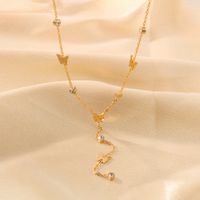 304 Stainless Steel 18K Gold Plated IG Style Romantic Simple Style Inlay Butterfly Rhinestones Pendant Necklace main image 5