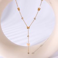 304 Stainless Steel 18K Gold Plated IG Style Romantic Simple Style Inlay Butterfly Rhinestones Pendant Necklace main image 4