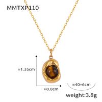 Titanium Steel 18K Gold Plated Casual Retro British Style Inlay Oval Tiger Eye Earrings Necklace sku image 3