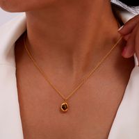 Titanium Steel 18K Gold Plated Casual Retro British Style Inlay Oval Tiger Eye Earrings Necklace main image 10