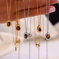 Titanium Steel 18K Gold Plated Casual Retro British Style Inlay Oval Tiger Eye Earrings Necklace main image 7