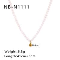 304 Stainless Steel Artificial Pearl 18K Gold Plated IG Style Elegant Romantic Beaded Round Pendant Necklace sku image 1