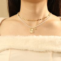 IG Style Modern Style Classic Style Letter Square Glass Copper Enamel Inlay Zircon 18K Gold Plated Thanksgiving Mother'S Day Women's Double Layer Necklaces main image 7
