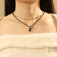 IG Style Modern Style Classic Style Letter Square Glass Copper Enamel Inlay Zircon 18K Gold Plated Thanksgiving Mother'S Day Women's Double Layer Necklaces main image 9