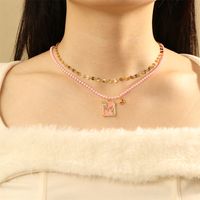 IG Style Modern Style Classic Style Letter Square Glass Copper Enamel Inlay Zircon 18K Gold Plated Thanksgiving Mother'S Day Women's Double Layer Necklaces main image 6