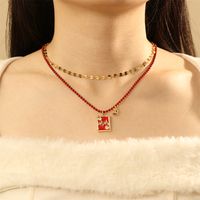 IG Style Modern Style Classic Style Letter Square Glass Copper Enamel Inlay Zircon 18K Gold Plated Thanksgiving Mother'S Day Women's Double Layer Necklaces sku image 2