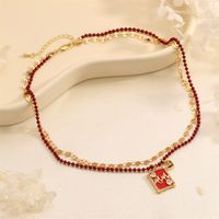 IG Style Modern Style Classic Style Letter Square Glass Copper Enamel Inlay Zircon 18K Gold Plated Thanksgiving Mother'S Day Women's Double Layer Necklaces main image 4