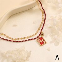 IG Style Modern Style Classic Style Letter Square Glass Copper Enamel Inlay Zircon 18K Gold Plated Thanksgiving Mother'S Day Women's Double Layer Necklaces main image 5