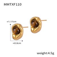 Titanium Steel 18K Gold Plated Casual Retro British Style Inlay Oval Tiger Eye Earrings Necklace sku image 4
