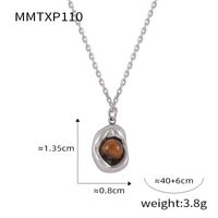 Titanium Steel 18K Gold Plated Casual Retro British Style Inlay Oval Tiger Eye Earrings Necklace sku image 1